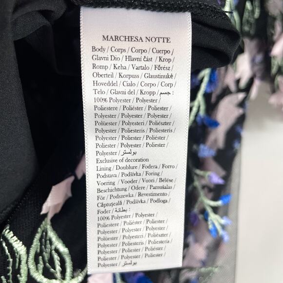 Marchesa Embroidered Tulle Midi Dress Black Blue 3D Floral Off Shoulder Sz 0 - Picture 12 of 12